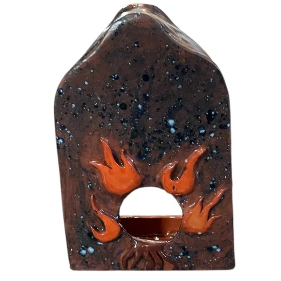 Handmade Stoneware Pottery High Fire Ceramic Glazed Shrine Candle Holder.
